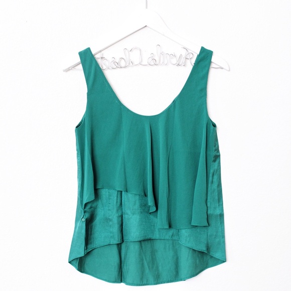 ♡ Kai-aakmann Green Satin Chiffon Layered Top ♡ - Picture 2 of 5